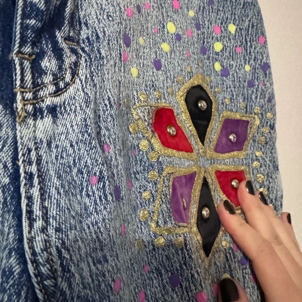 Vintage 80s Encore Jeans Colorful Embellished Cropped Jeans Size 17